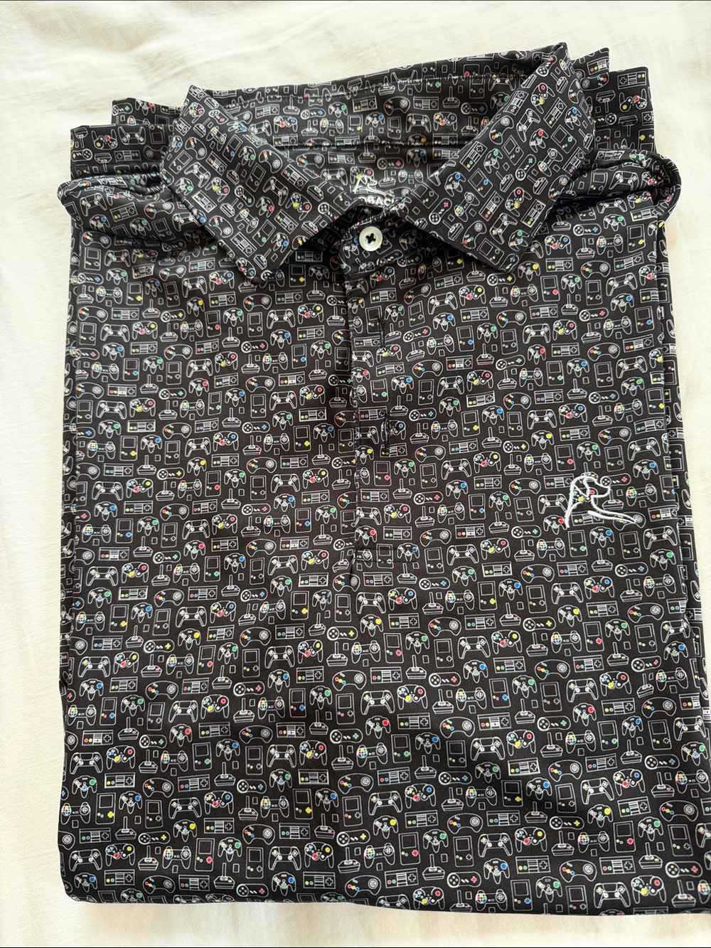 Rhoback Black Polo with Retro Game Controller Print